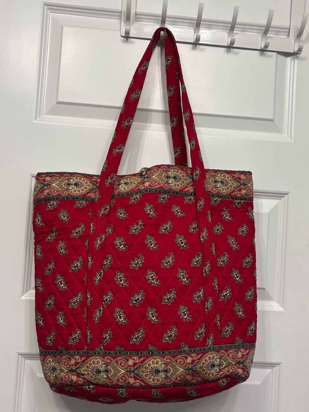 Vera Bradley Red Quilted Paisley Tall Tote Red Green